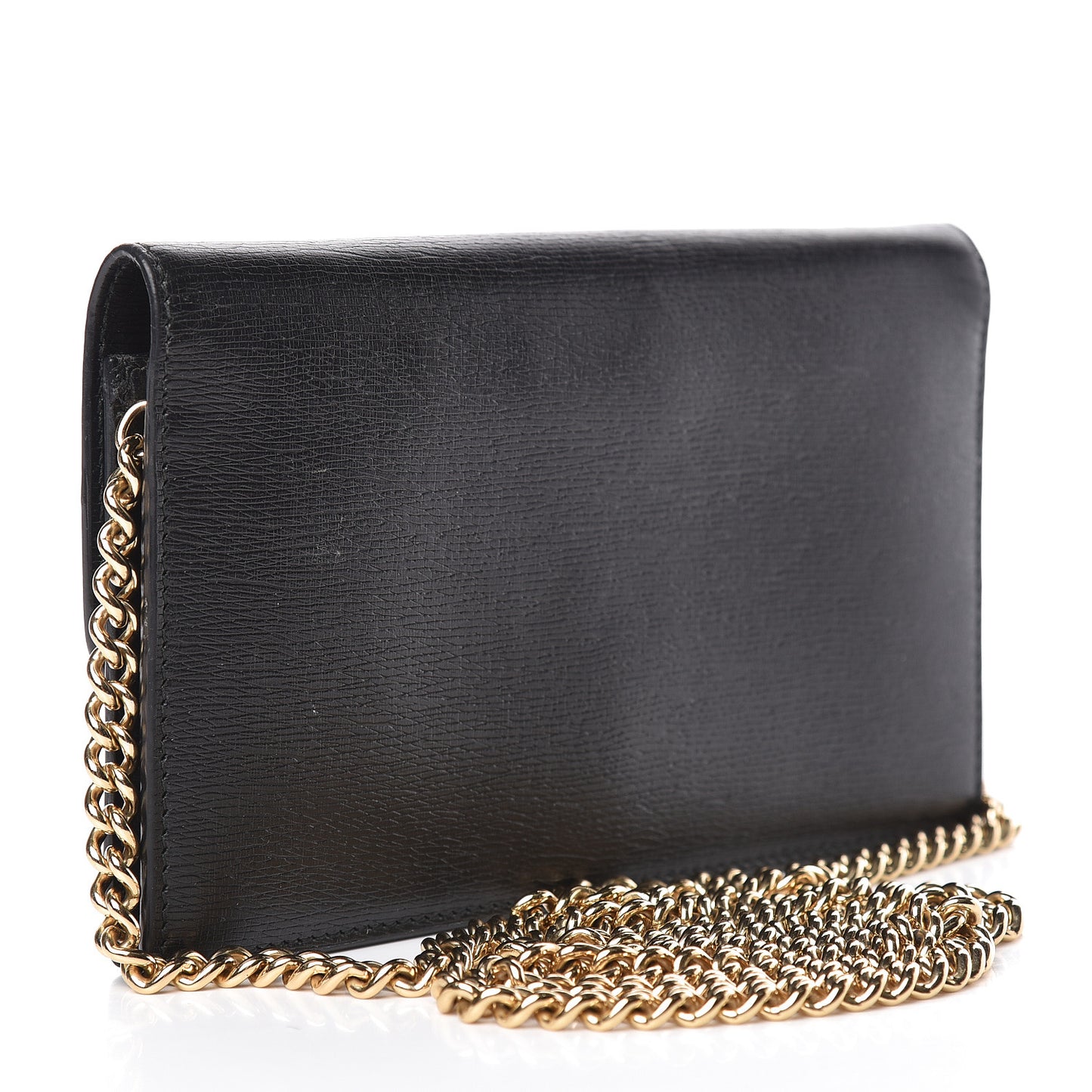 Textured Calfskin Icon Chain Wallet Black