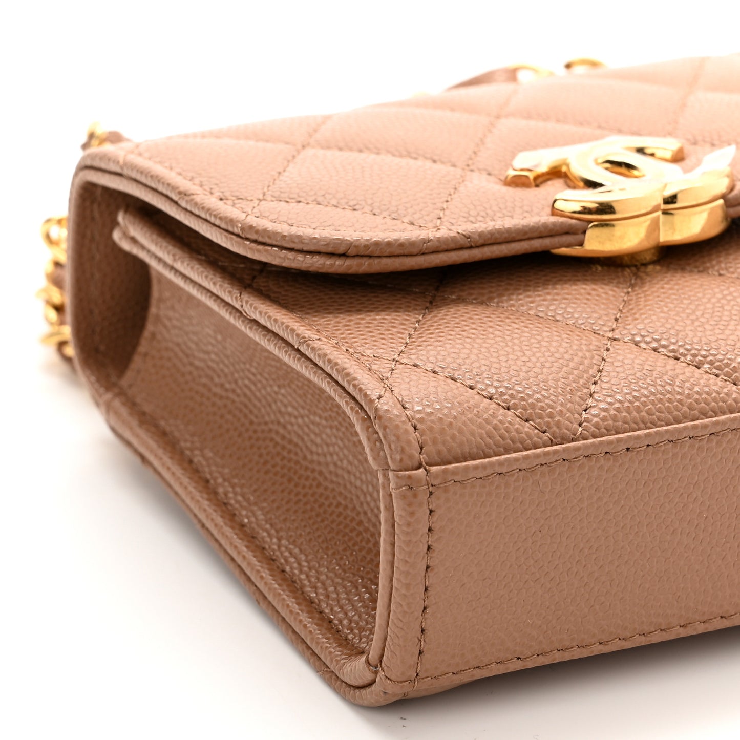 Caviar Quilted Coco First Clutch With Chain Beige