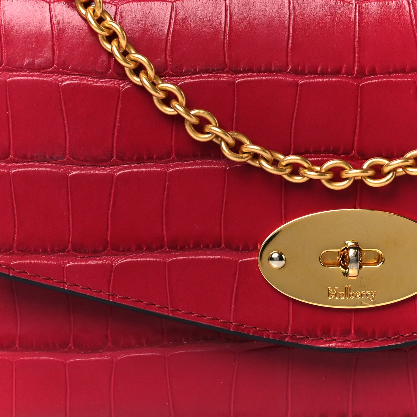 Crocodile Embossed Calfskin Small Red Berry