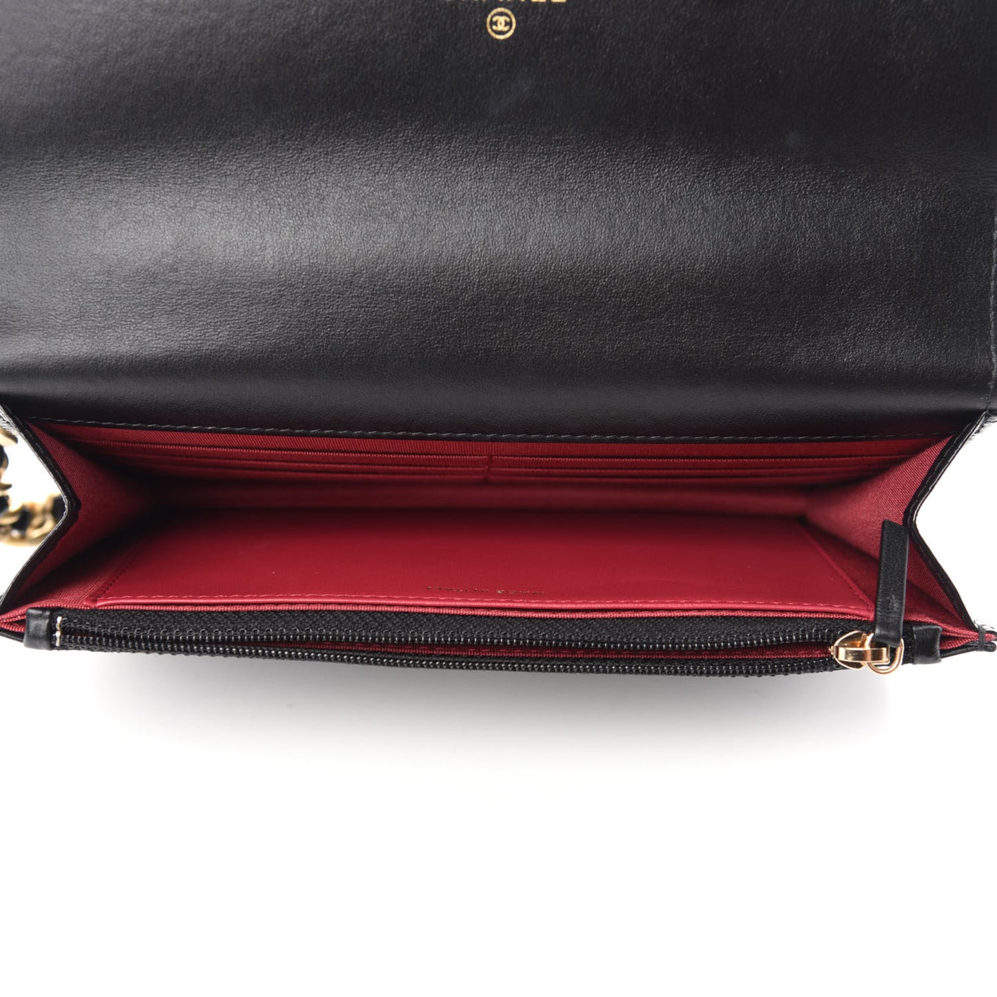 Shiny Crumpled Calfskin Quilted Chanel 19 Wallet On Chain WOC Black