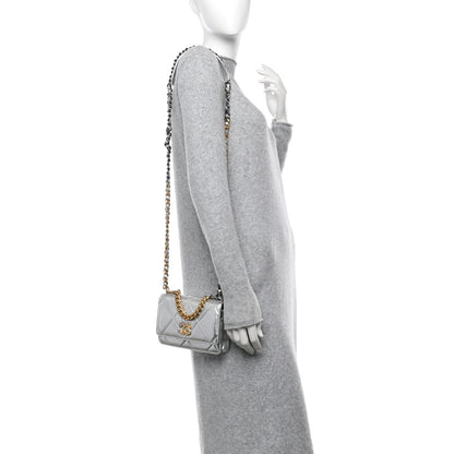 Chanel Metallic Lambskin Quilted Chanel 19 Wallet On Chain WOC Silver 2 of 11