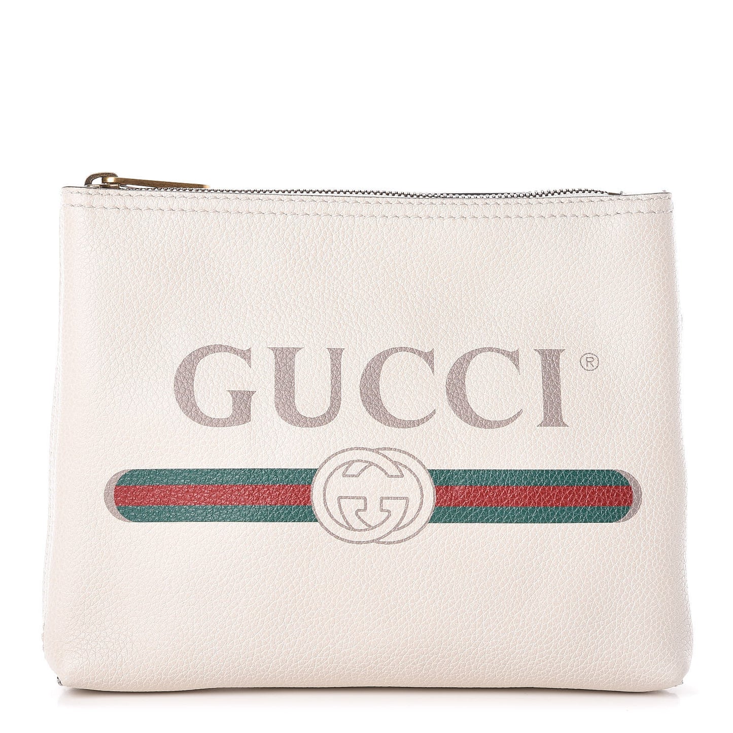 Pebbled Calfskin Medium Logo Portfolio Clutch White