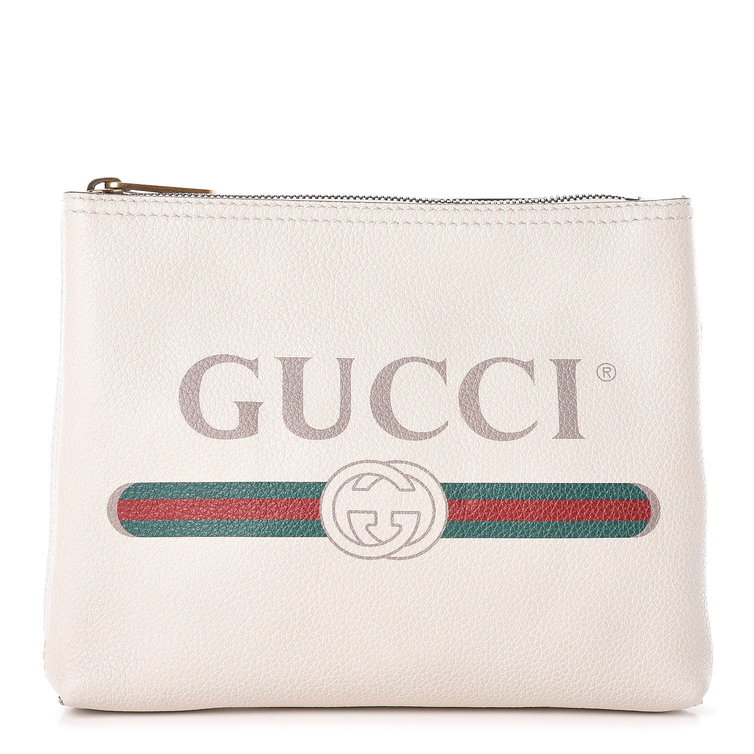 Gucci Pebbled Calfskin Medium Logo Portfolio Clutch White 1 of 10