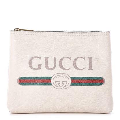 Gucci Pebbled Calfskin Medium Logo Portfolio Clutch White 1 of 10