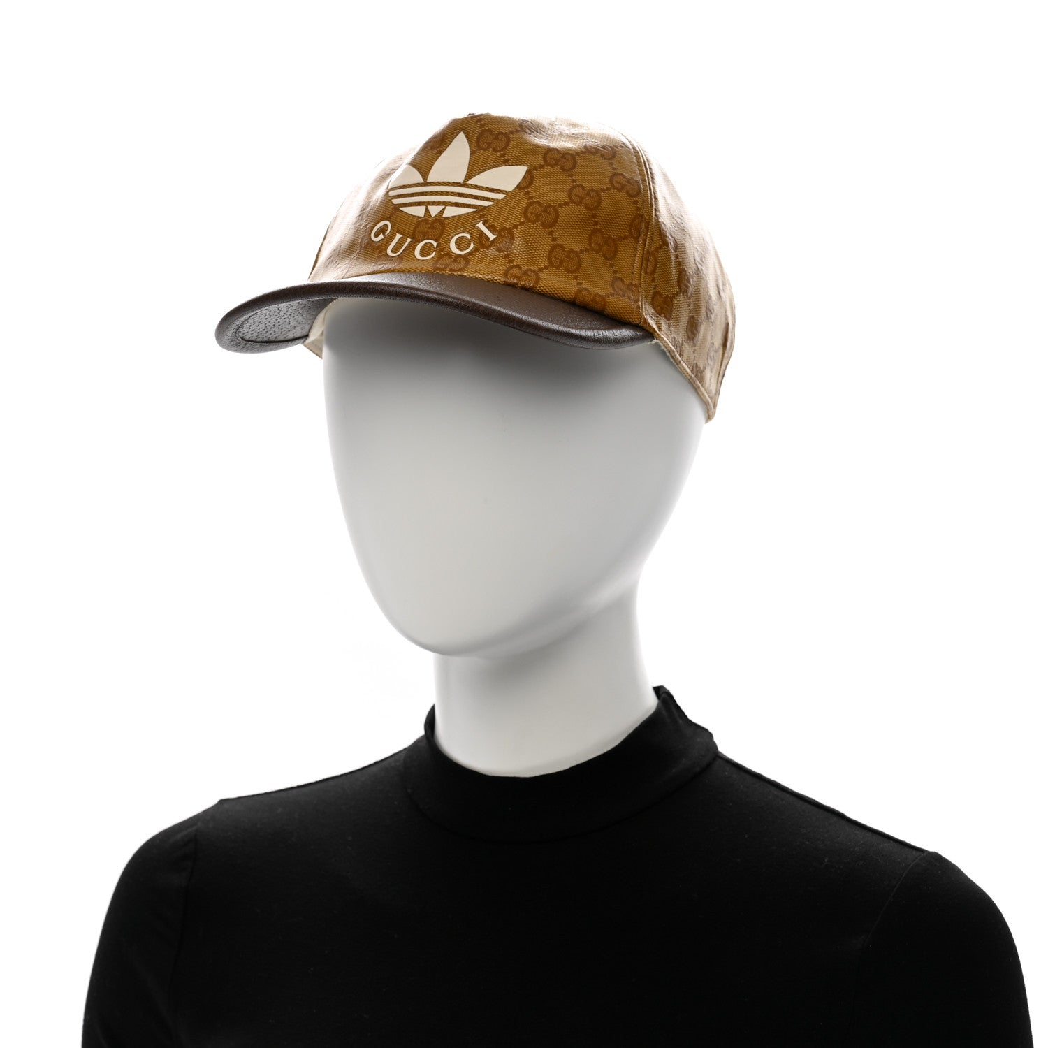 Gucci X ADIDAS Crystal Monogram Textured Dollar Calfskin Trefoil Embroidered Stefanos Baseball Hat L Mid Natural New Acero 2 of 12