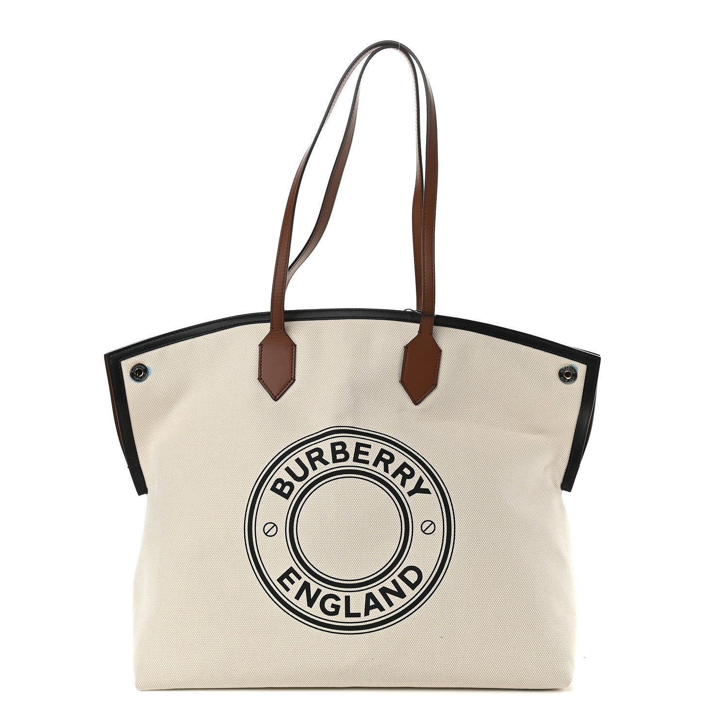 Burberry Cotton Canvas Calfskin Large Society Tote Bag Natural 1 of 9