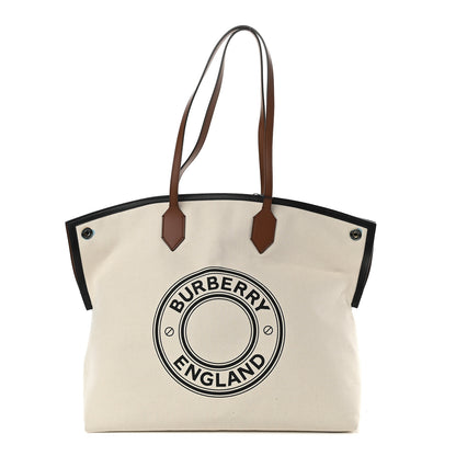 Burberry Cotton Canvas Calfskin Large Society Tote Bag Natural 1 of 9