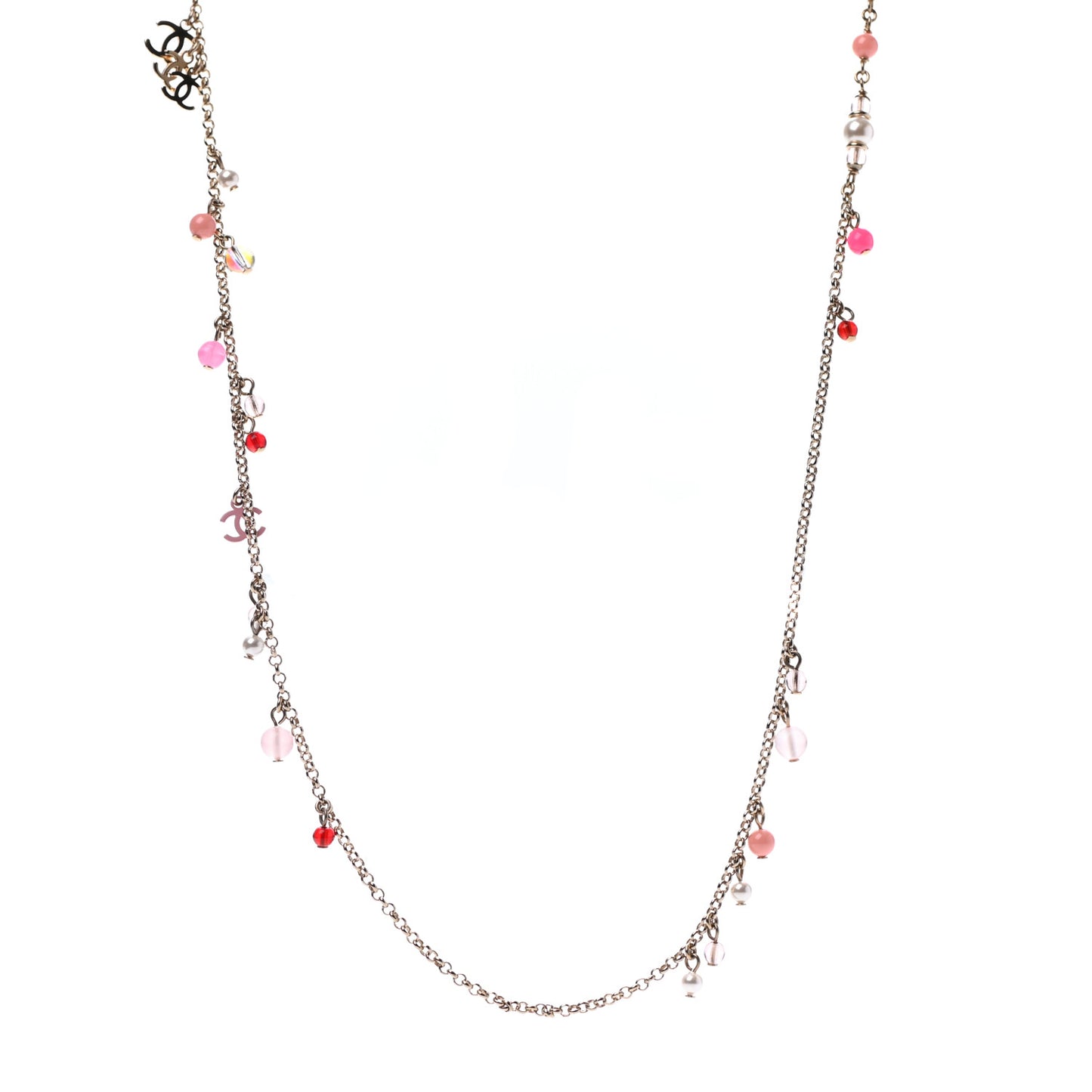Resin Bead Pearl CC Long Necklace Gold Red Pink