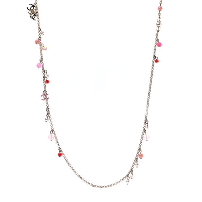 Chanel Resin Bead Pearl CC Long Necklace Gold Red Pink 1 of 4