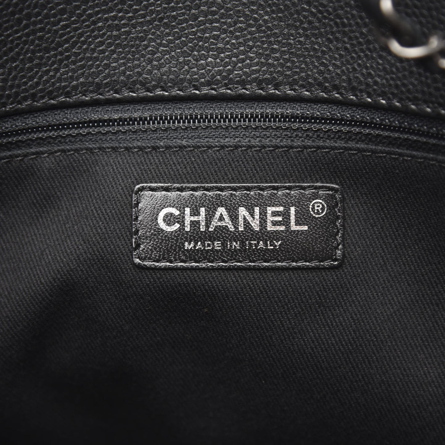 Metallic Grained Calfskin Woven Chain Large Shopping Bag Black