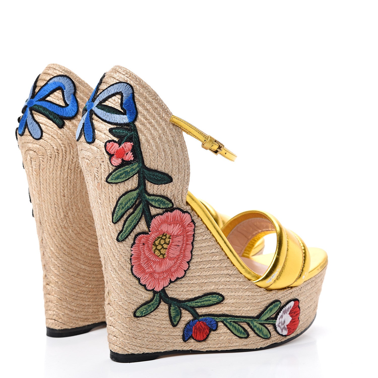Gucci Metallic Nappa Ophelia Espadrille Platform Wedge Sandals 40 Oro Vecchio 4 of 13
