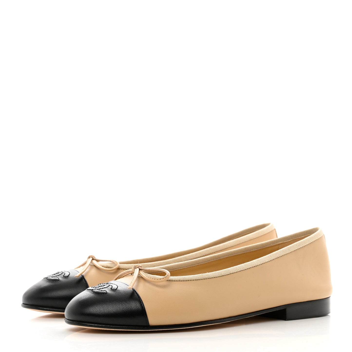 Lambskin Cap Toe CC Ballerina Flats 37.5 Beige Black