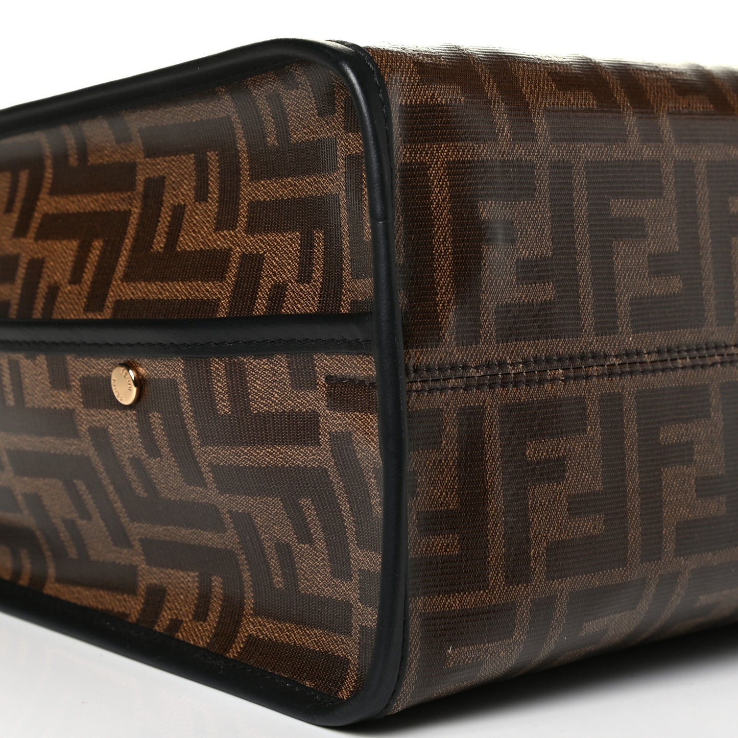 Patent Glazed Fabric FF 1974 Medium Peekaboo Iconic Defender Satchel Mogano Panna Black