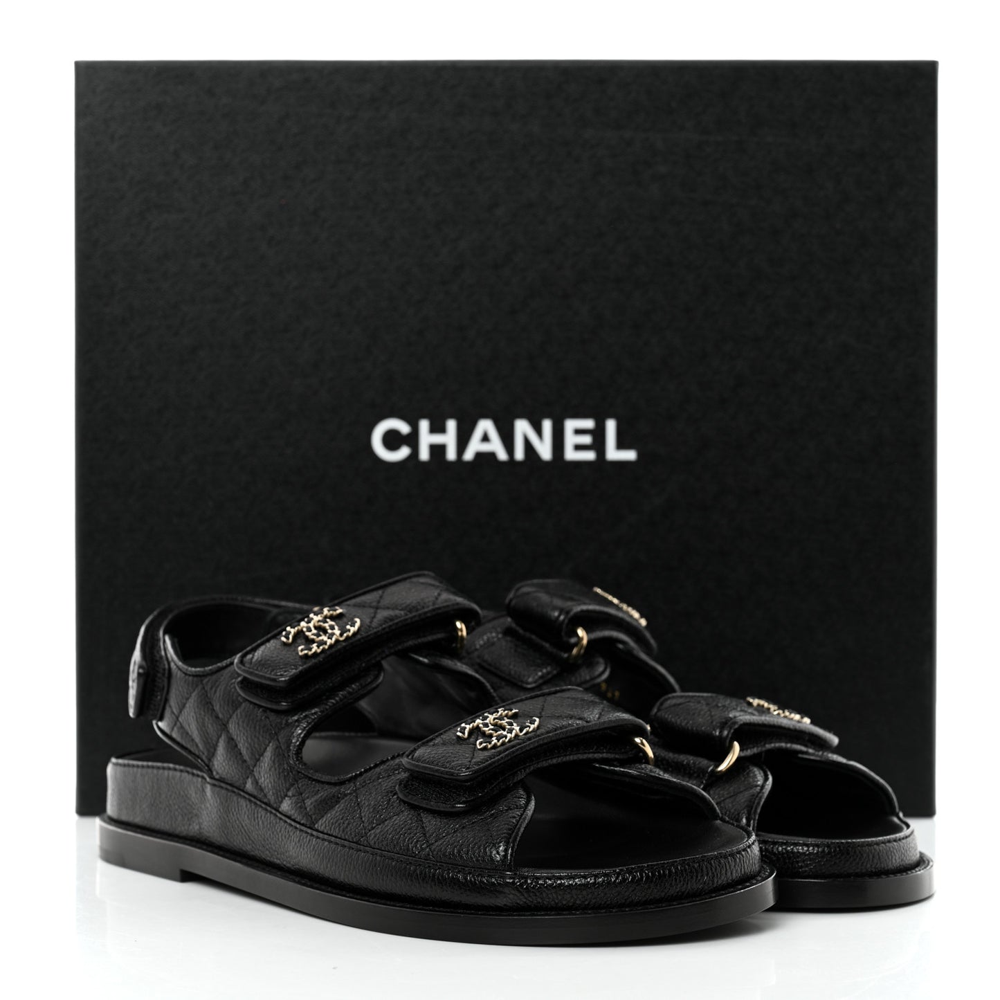 Grained Calfskin Velcro Dad Sandals 38 Black
