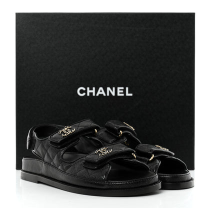 Chanel Grained Calfskin Velcro Dad Sandals 38 Black 9 of 9
