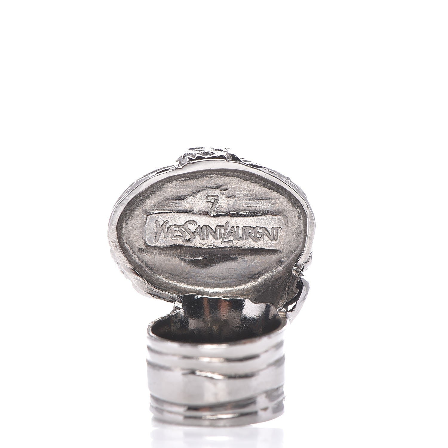 Saint Laurent Glass Cabochon Arty Ovale Ring 7 Gunmetal Black 4 of 5