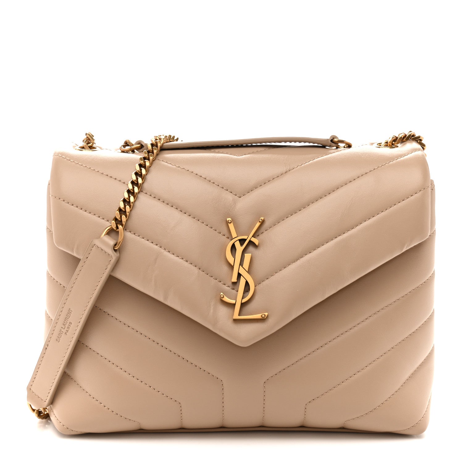 Saint Laurent Calfskin Y Quilted Monogram Small Loulou Chain Satchel Dark Beige 1 of 13
