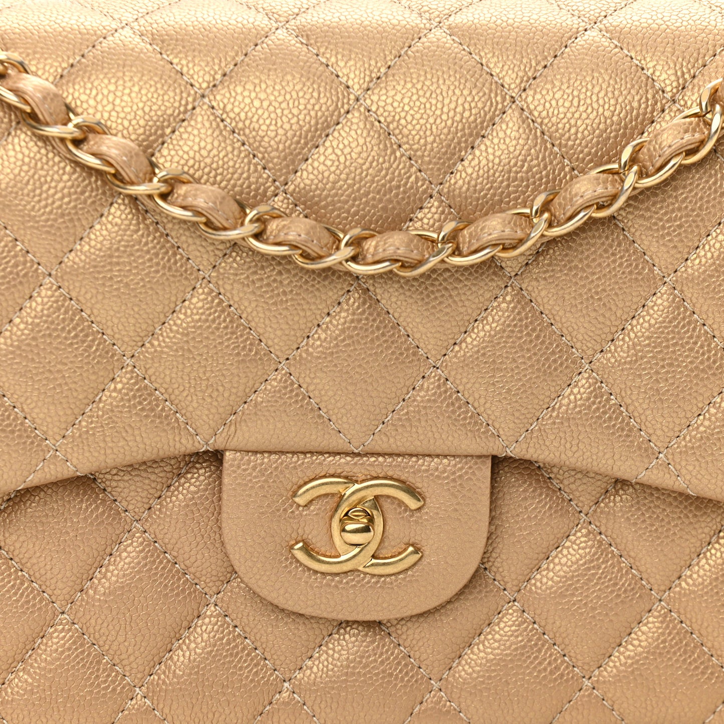 Pearly Caviar Quilted Jumbo Double Flap Gold