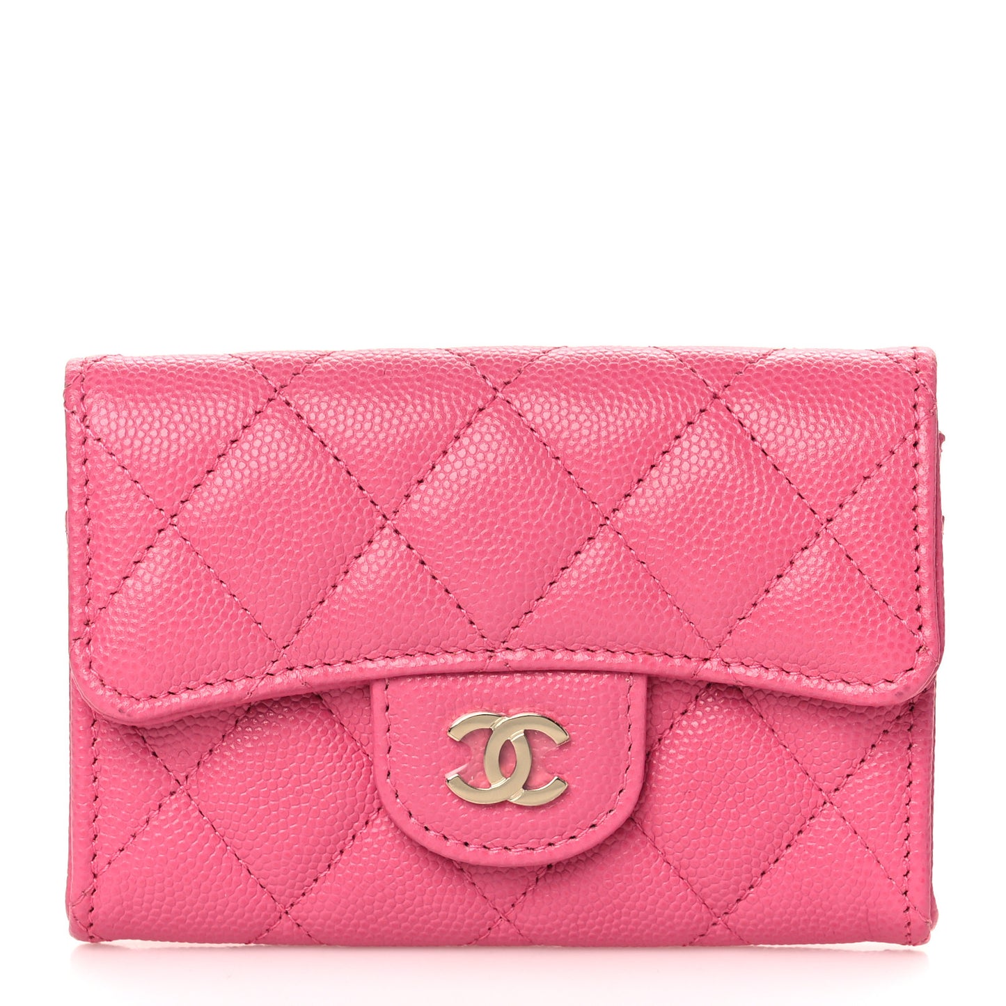Caviar Quilted Flap Card Holder Wallet Pink