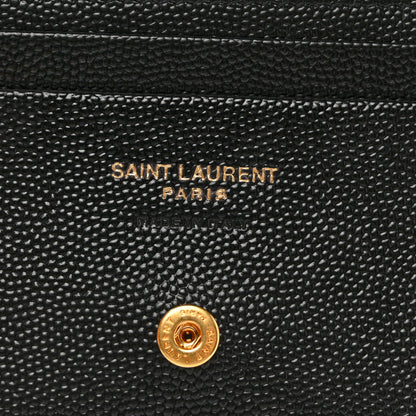 Saint Laurent Grain De Poudre Matelasse Chevron Monogram Compact Tri Fold Wallet Black 6 of 6