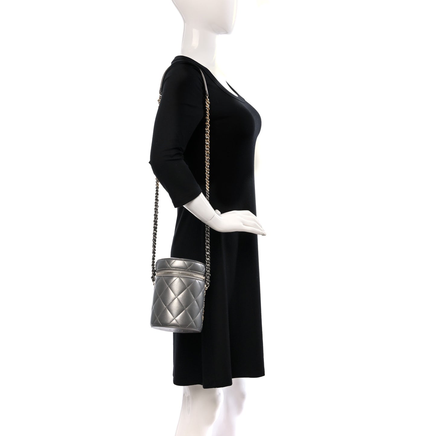 Metallic Lambskin Quilted Side Note Vanity Grey