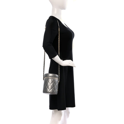Chanel Metallic Lambskin Quilted Side Note Vanity Grey 2 of 11