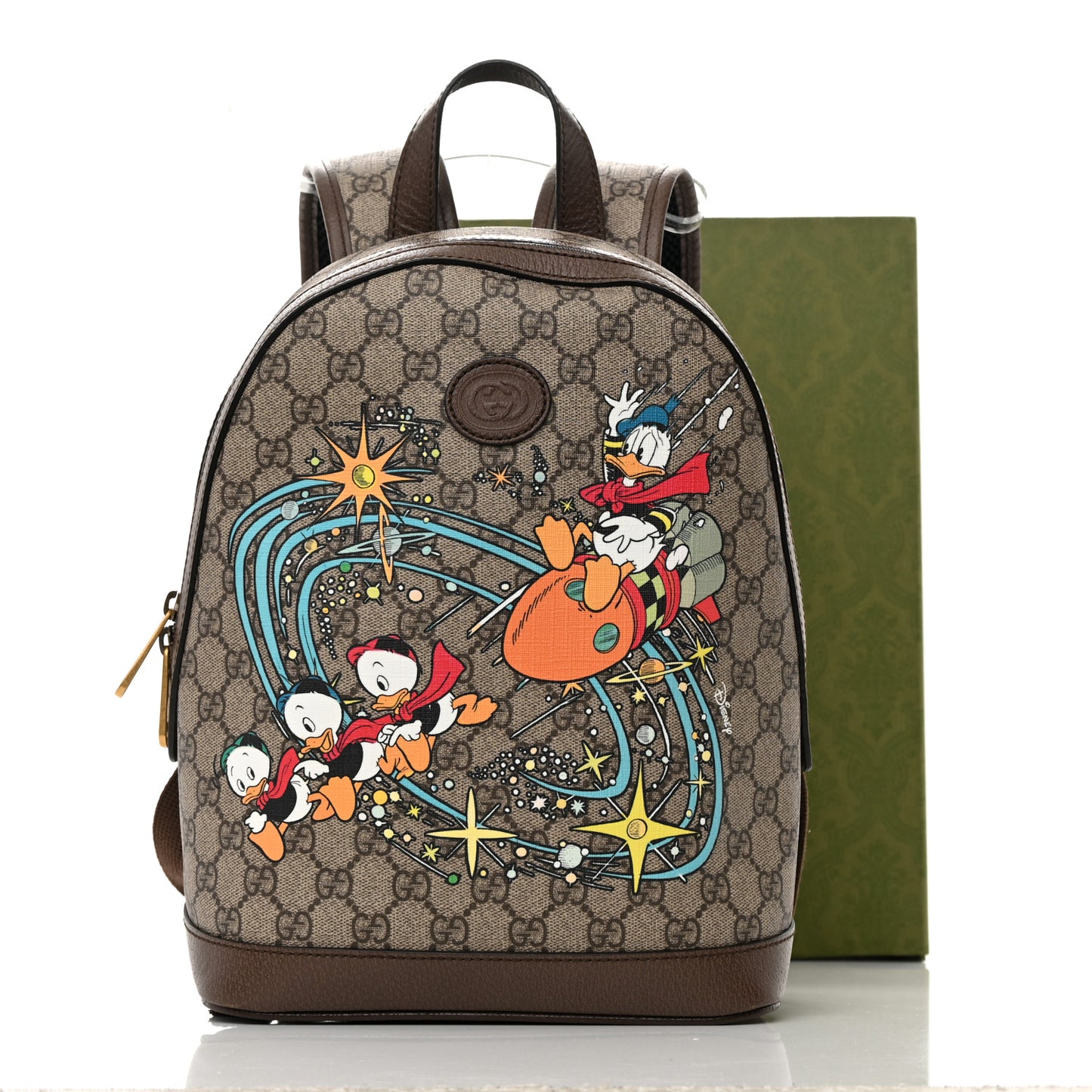 X DISNEY GG Supreme Monogram Donald Duck Small Interlocking G Dome Backpack Beige Multicolor New Acero