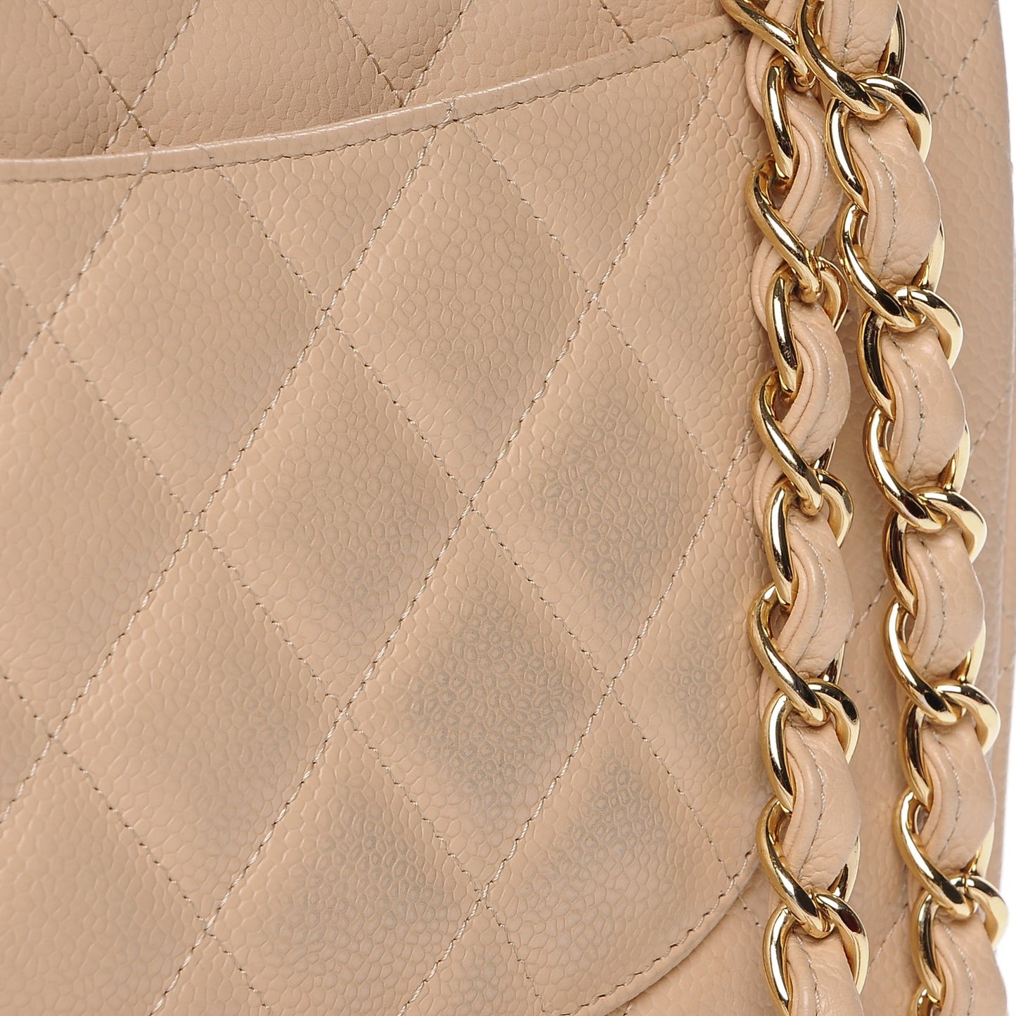 Caviar Quilted Jumbo Double Flap Beige Clair