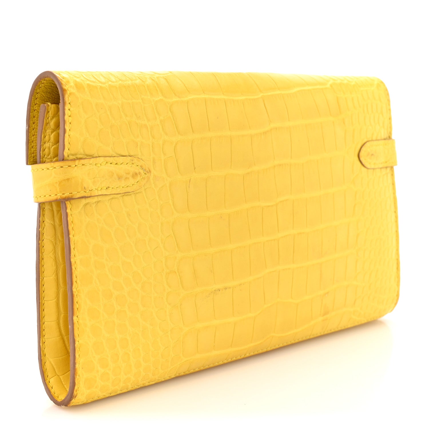 Hermes Matte Alligator Kelly Longue Wallet Mimosa 1843605