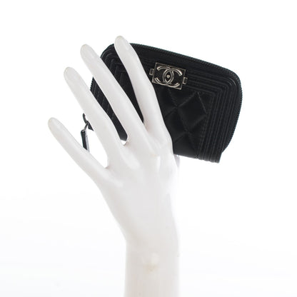 Chanel Lambskin Quilted Zip Around Boy Coin Purse Wallet Black 2 of 7