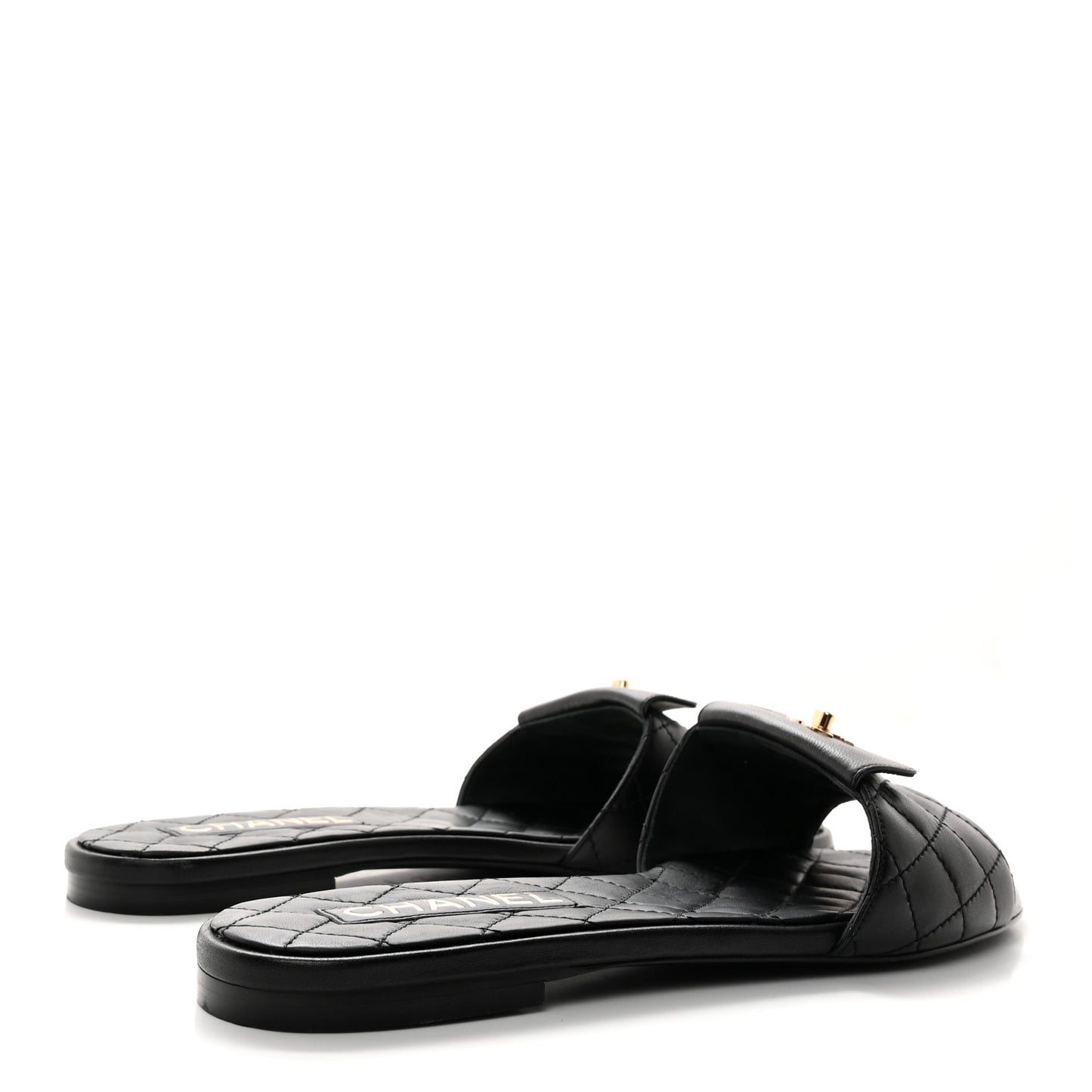Lambskin Quilted CC Turnlock Sandals 40.5 Black