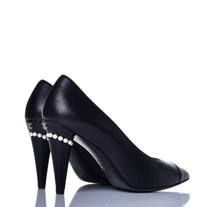 Chanel Lambskin Cap Toe Pearl Pumps 37 Black 4 of 10