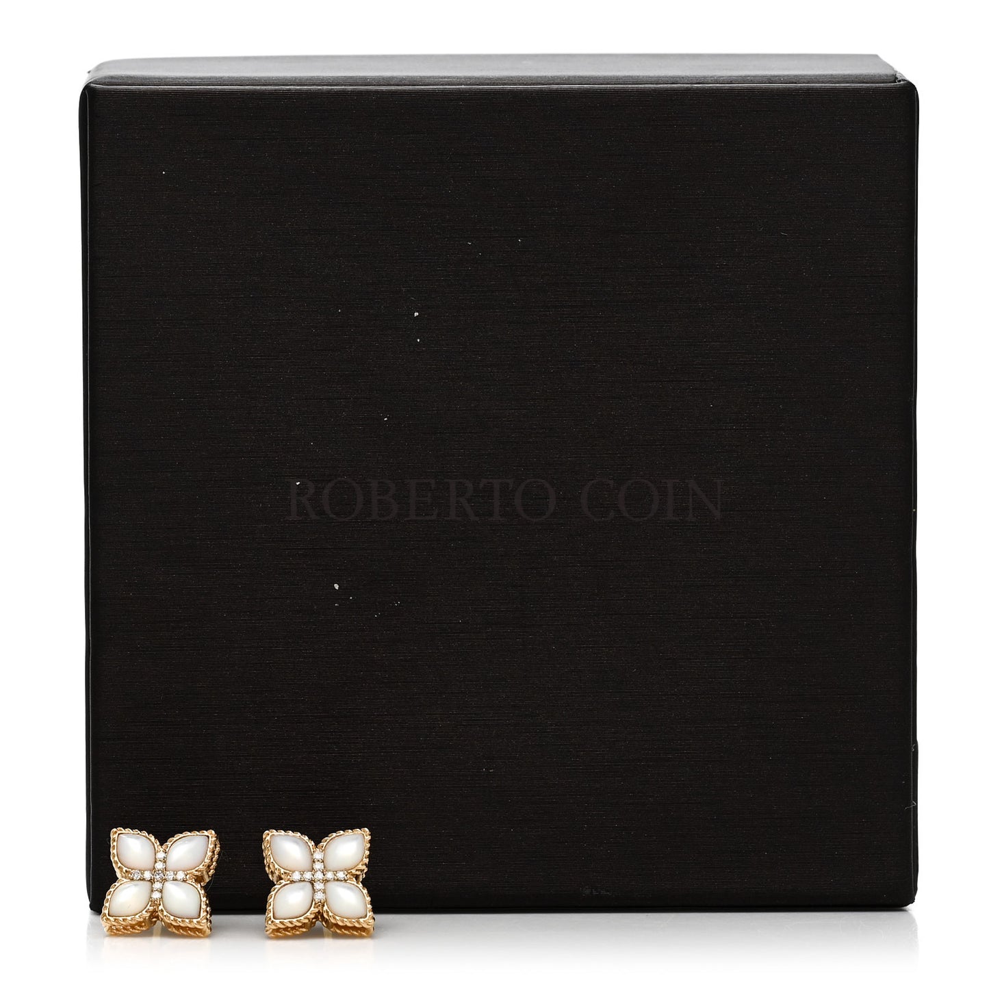 18K Yellow Gold Diamond Mother of Pearl Venetian Princess Stud Earrings