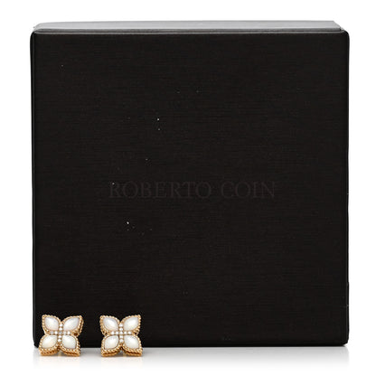 Roberto Coin 18K Yellow Gold Diamond Mother of Pearl Venetian Princess Stud Earrings 7 of 7