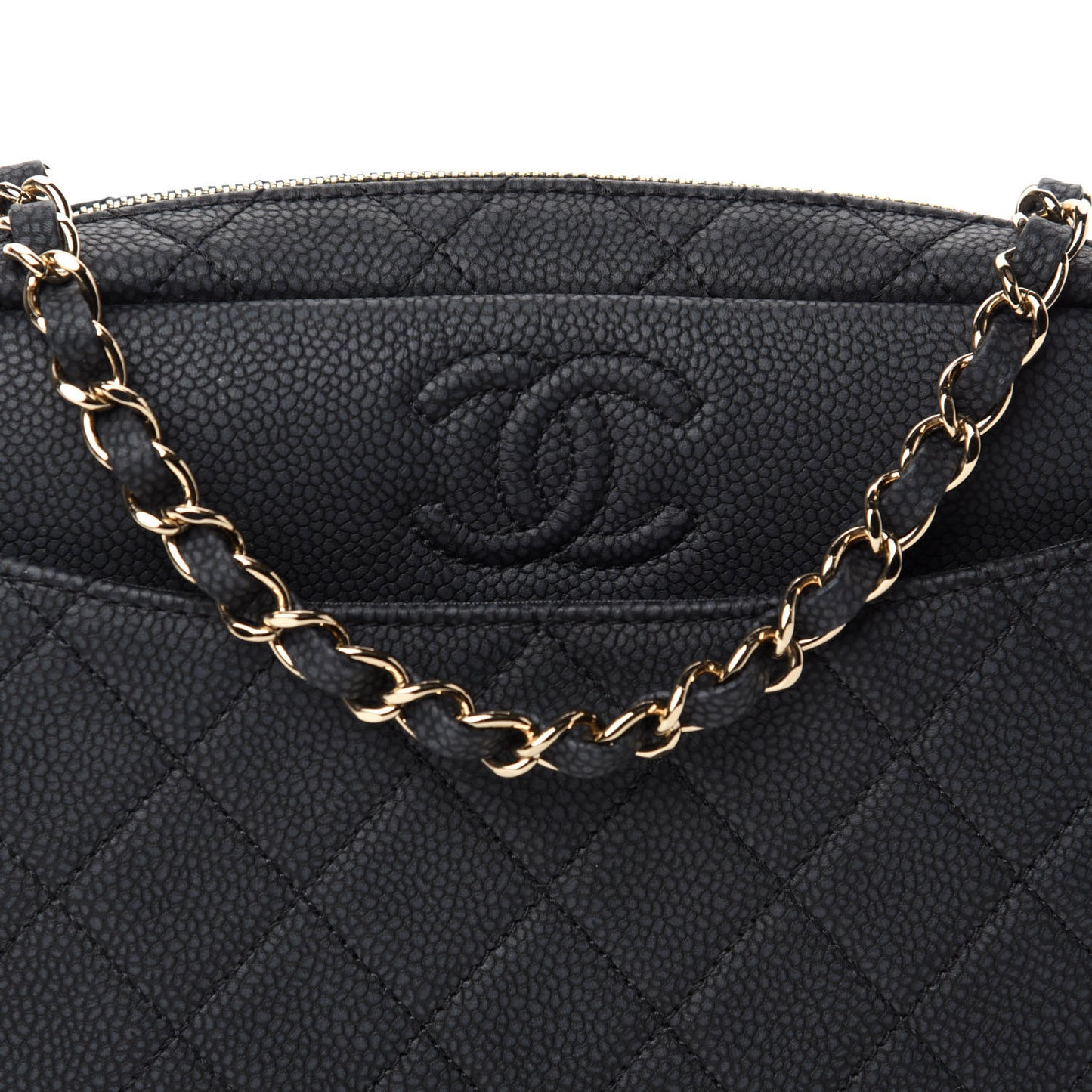 Iridescent Caviar Quilted Small Coco Tassel Camera Case Black