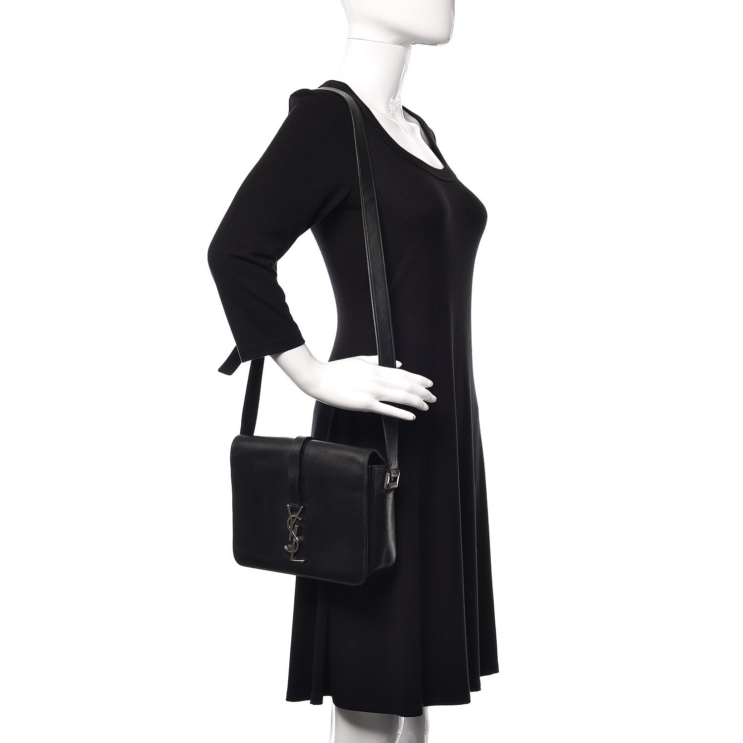 Saint Laurent Smooth Calfskin Medium Classic Monogram Universite Bag Black 2 of 13