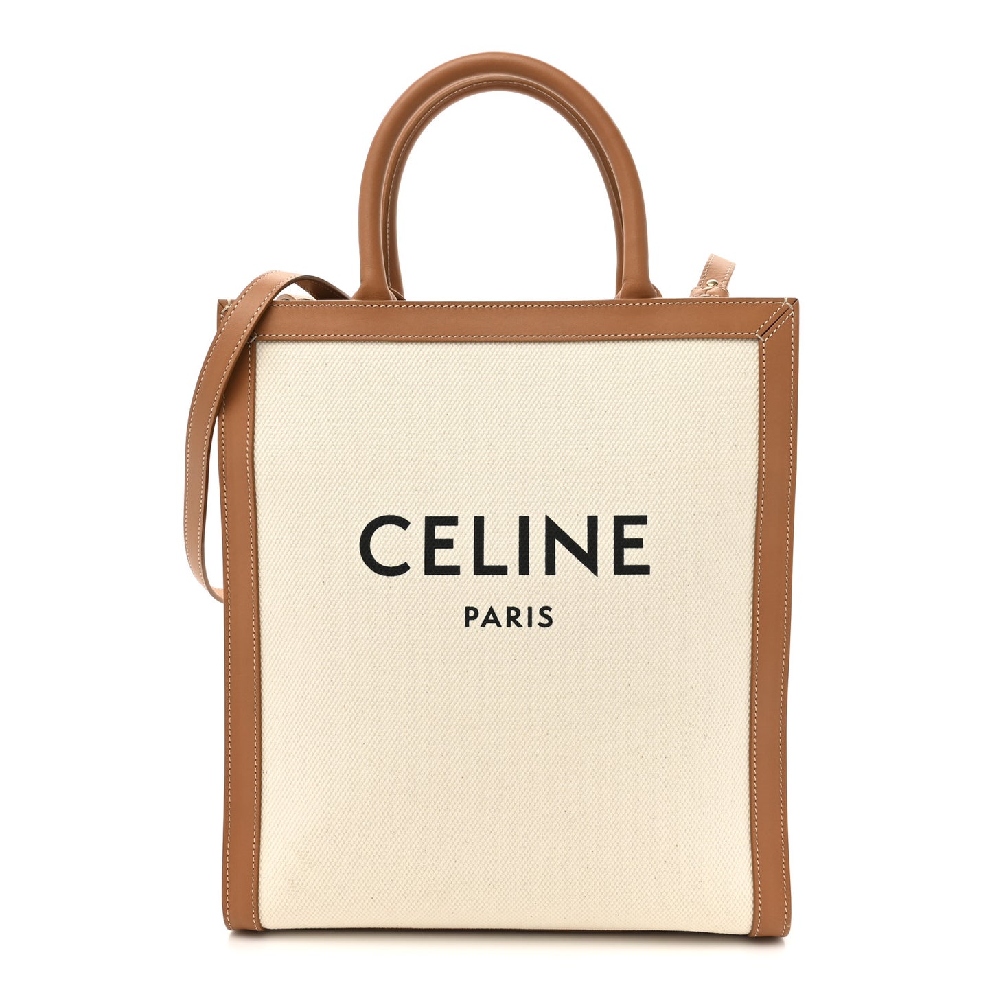 Canvas Calfskin Logo Print Small Vertical Cabas Natural Tan