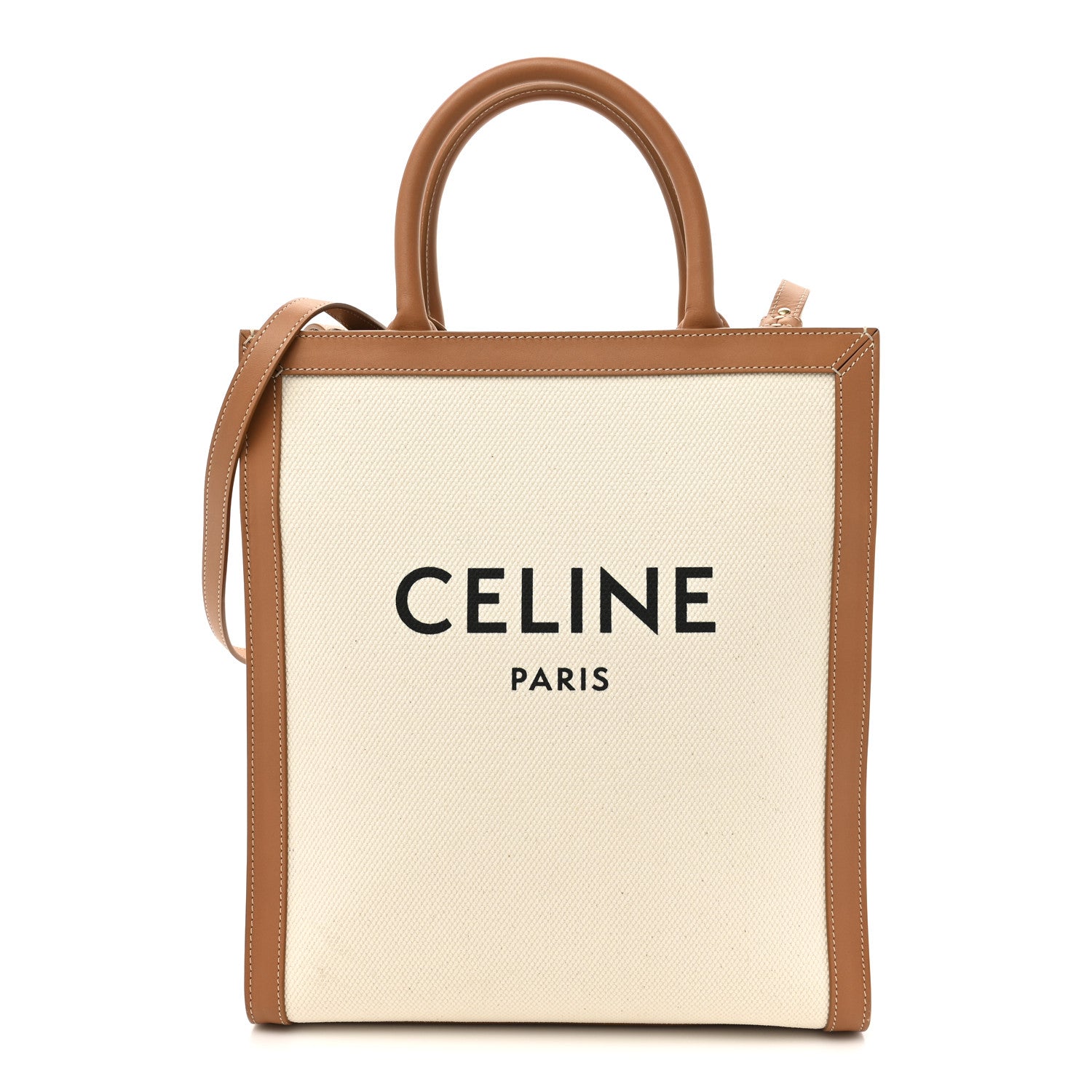 Celine Canvas Calfskin Logo Print Small Vertical Cabas Natural Tan 1 of 13