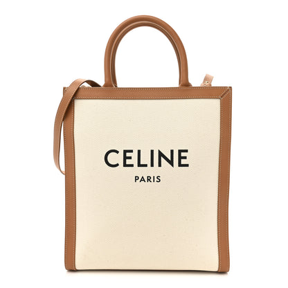 Celine Canvas Calfskin Logo Print Small Vertical Cabas Natural Tan 1 of 13