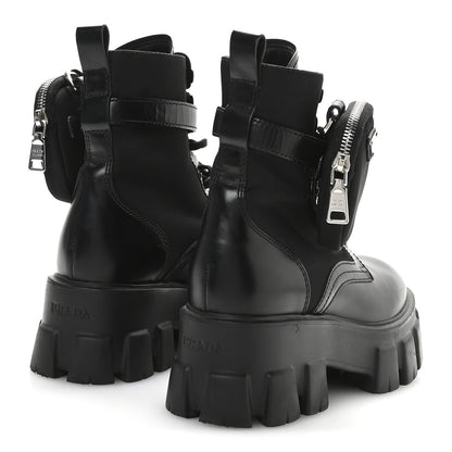 Prada Spazzolato Rois Nylon Metal Triangle Logo Monolith Pouch Pocket 55mm Boots 38 Black 5 of 7