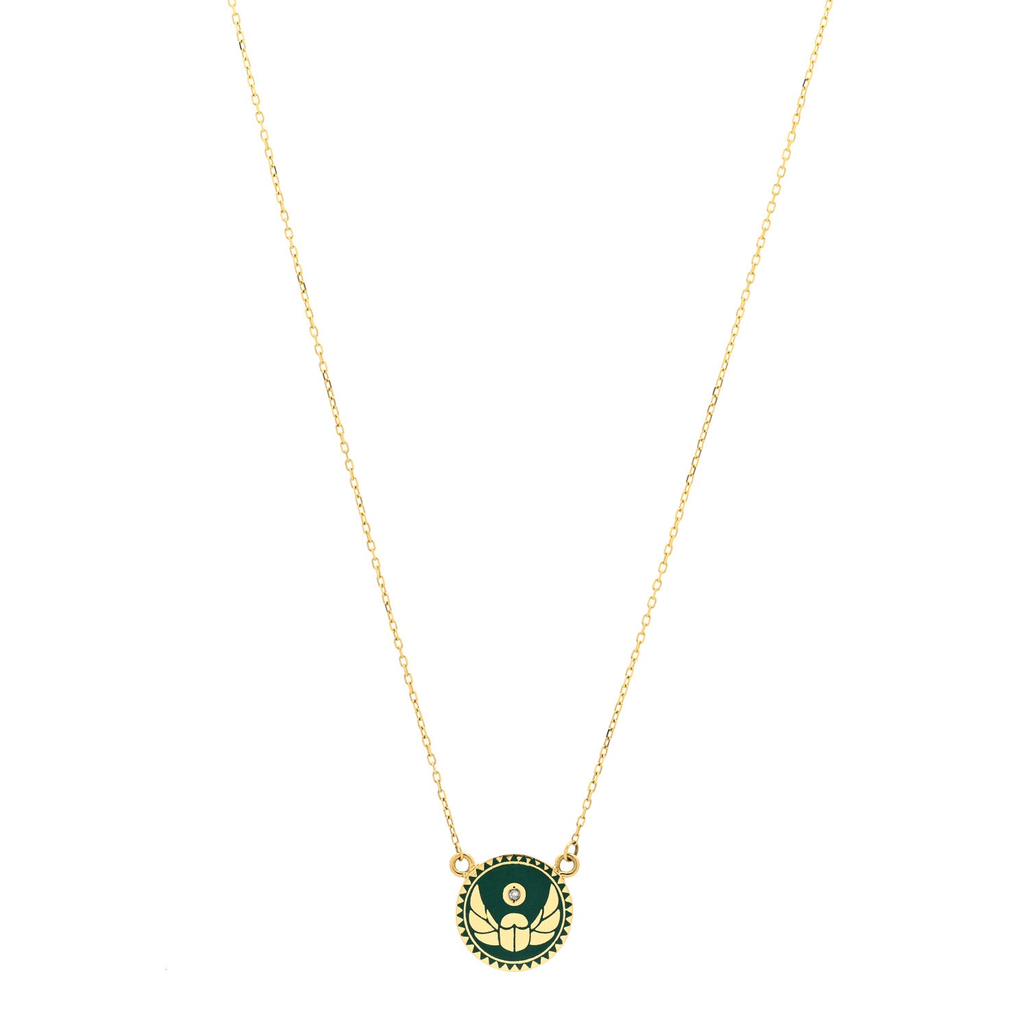 Foundrae 18K Yellow Gold Diamond Enamel Petite Champleve Protection Stationary Necklace Green 1 of 5