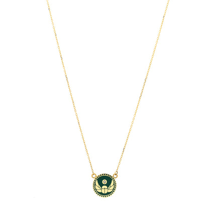 Foundrae 18K Yellow Gold Diamond Enamel Petite Champleve Protection Stationary Necklace Green 1 of 5