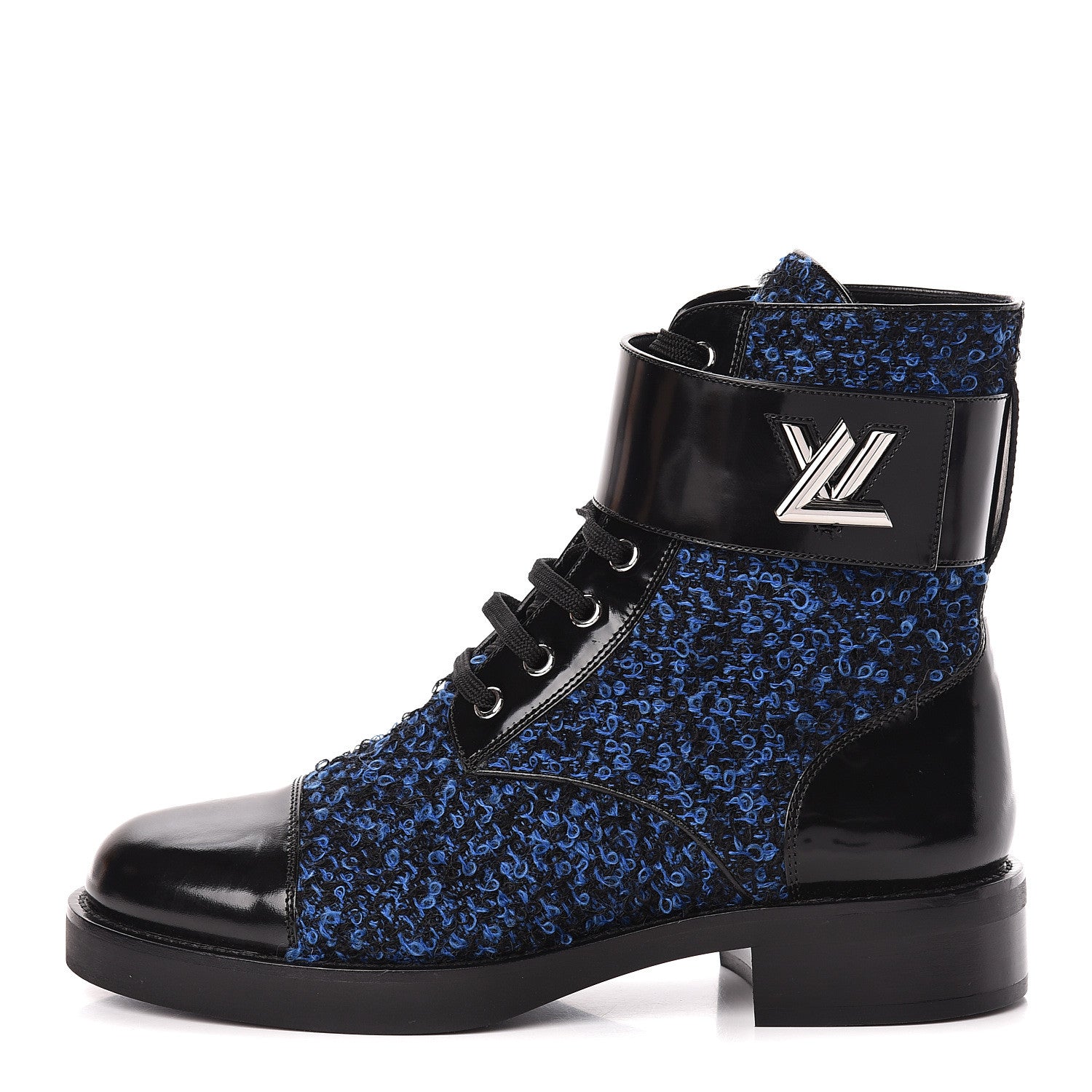 Louis Vuitton Tweed Calfskin Wonderland Ranger Boots 39 Blue Black 1 of 14