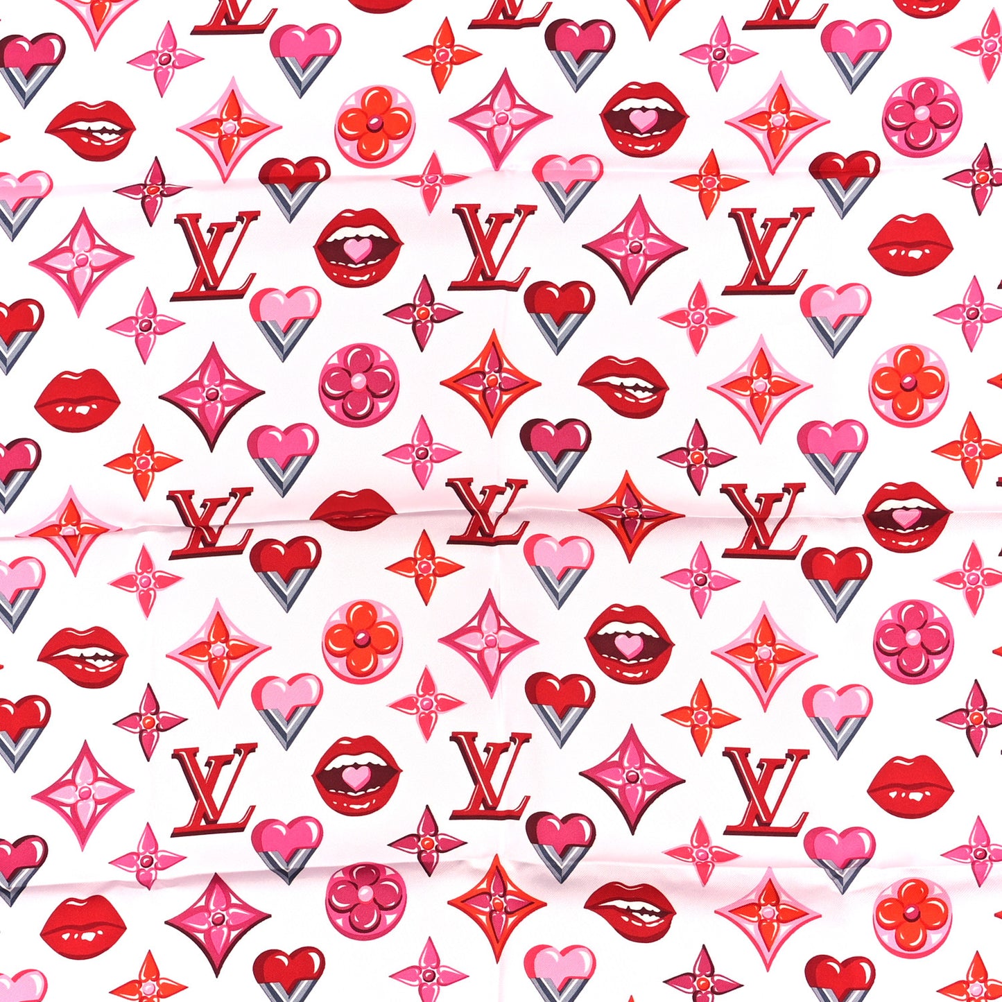 Silk Monogram Lucky Square Scarf Rose Pop