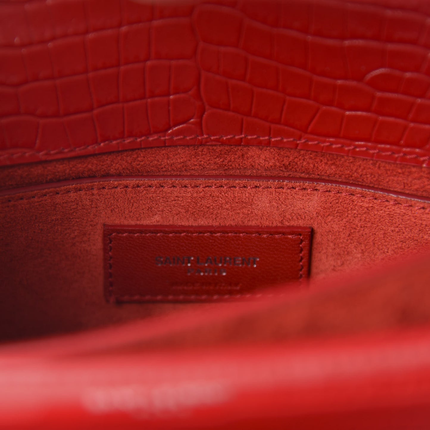 Calfskin Crocodile Embossed Medium Monogram Sunset Rouge Eros