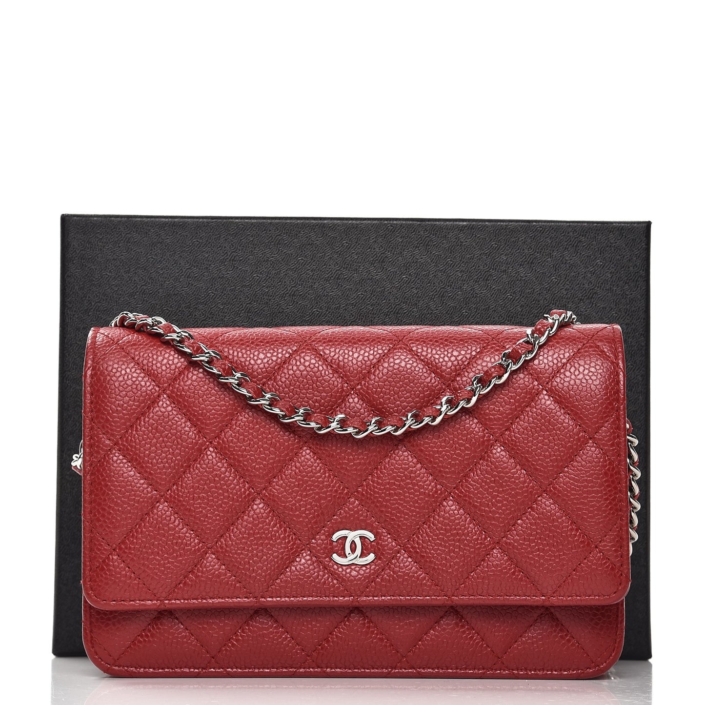 Caviar Quilted Wallet on Chain WOC Red
