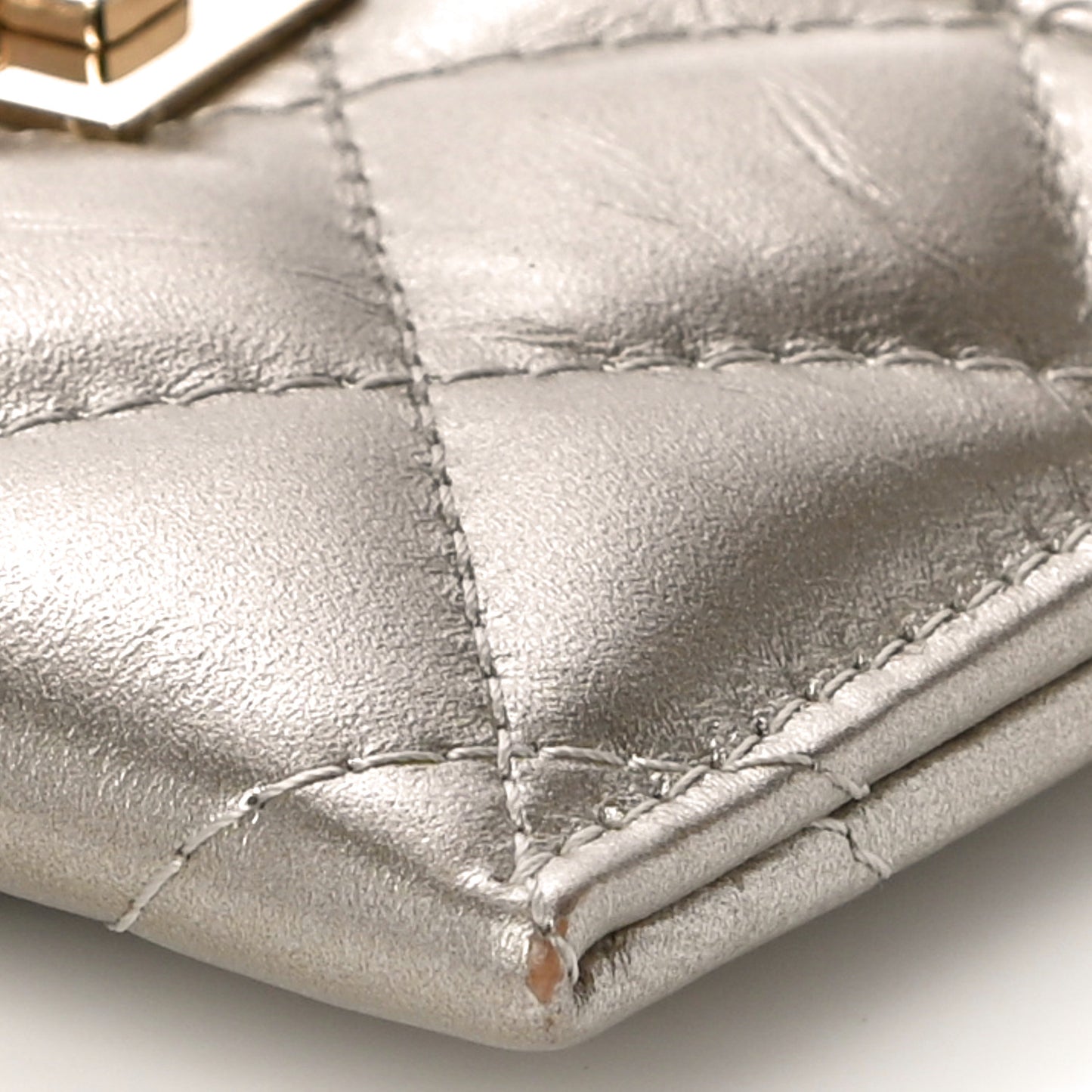 Metallic Aged Calfskin Quilted Reissue Card Holder Light Gold