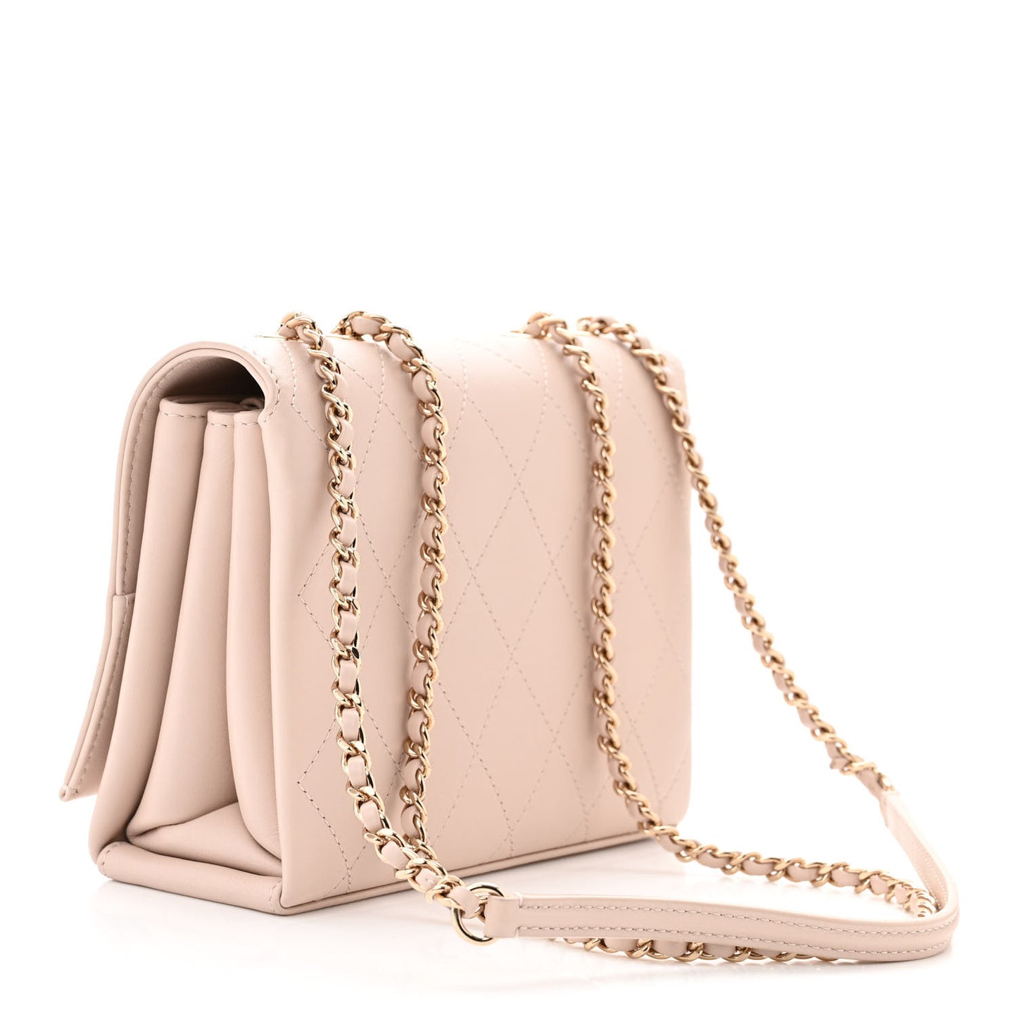 Calfskin Stitched Small Flap Light Beige