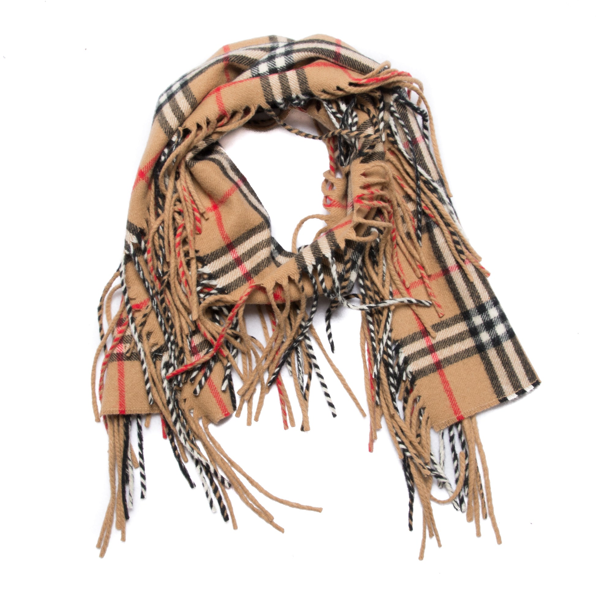 Burberry Cashmere House Check Fringe Scarf Camel 1 of 4