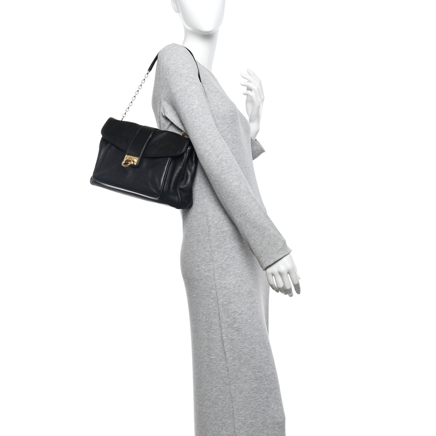 Calfskin Gancio Lock Shoulder Bag Black